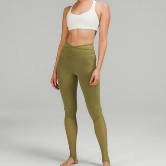 Lululemon Nulu & Crisscross Mesh Stirrup Legging In Bronze Green - Picture 1 of 10